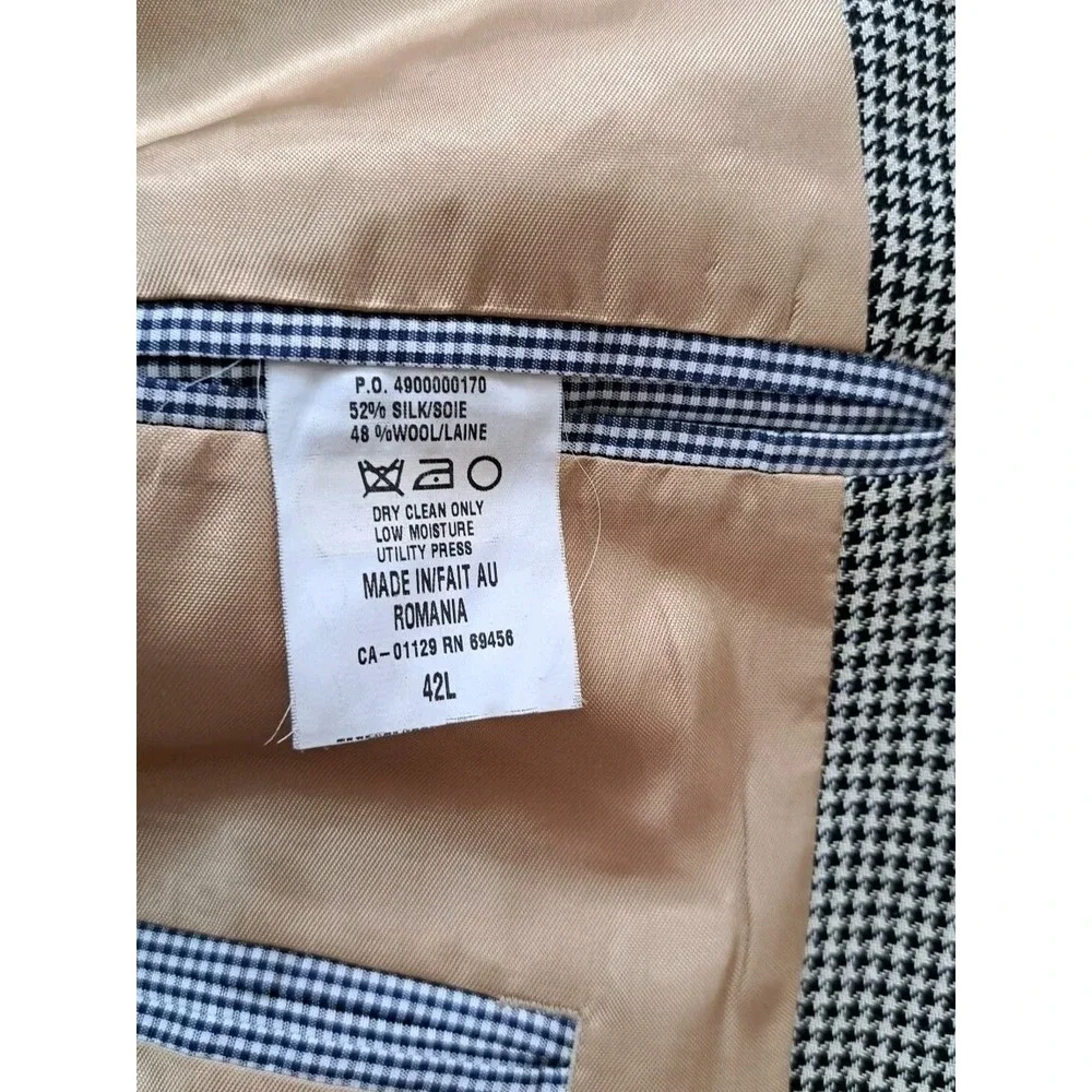 IZOD Sport Coat 42L Houndstooth‎ Pattern Silk Wool Blend Classic Fit 2 Button